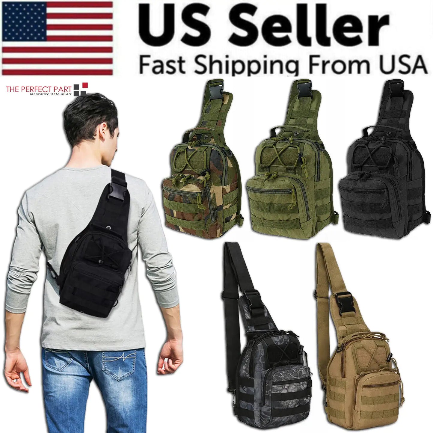 Mens Backpack Tactical Sling Shoulder Bag Molle Travel Chest Pack Outdoor Hiking