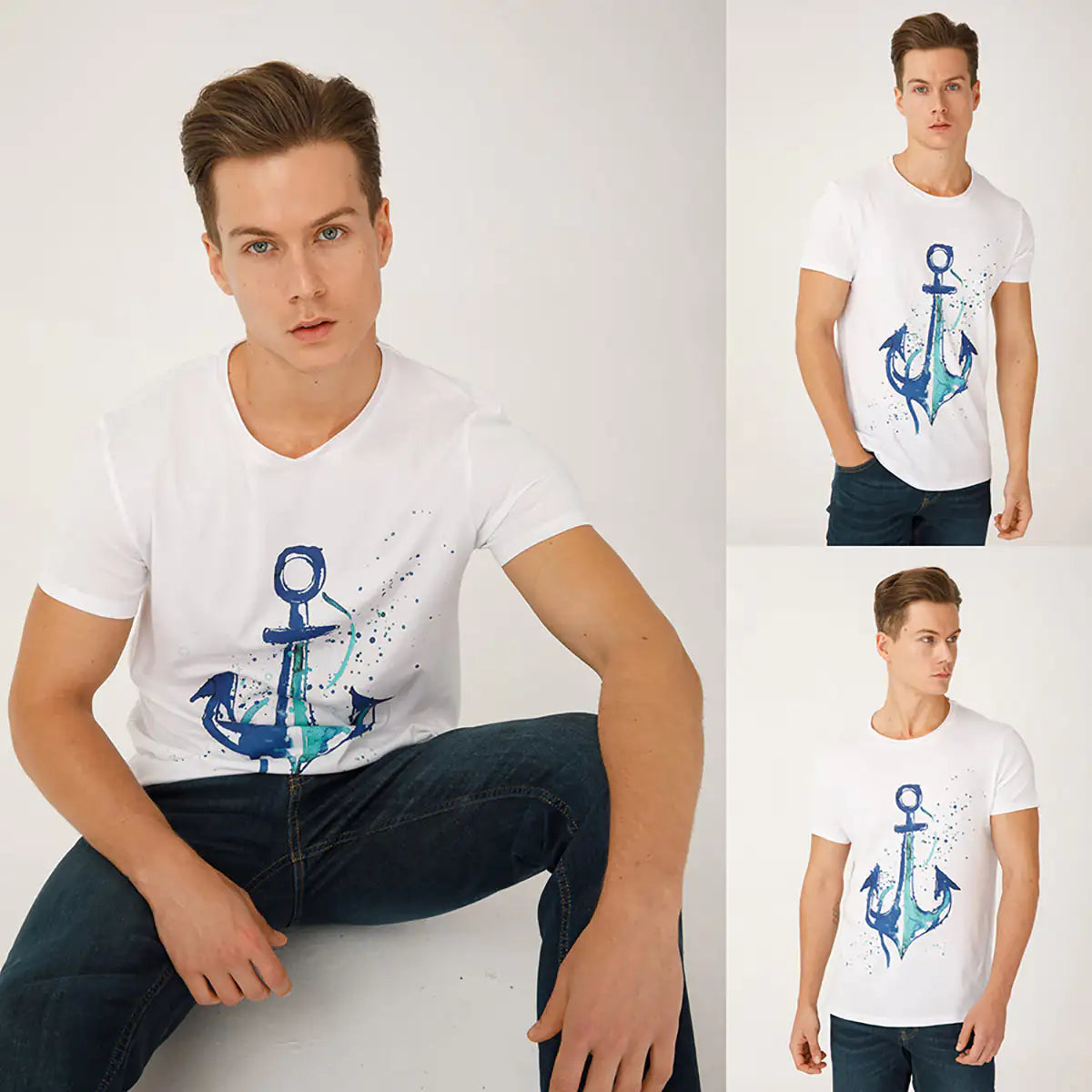 Anemoss Anchor Crew Neck Mens T Shirt