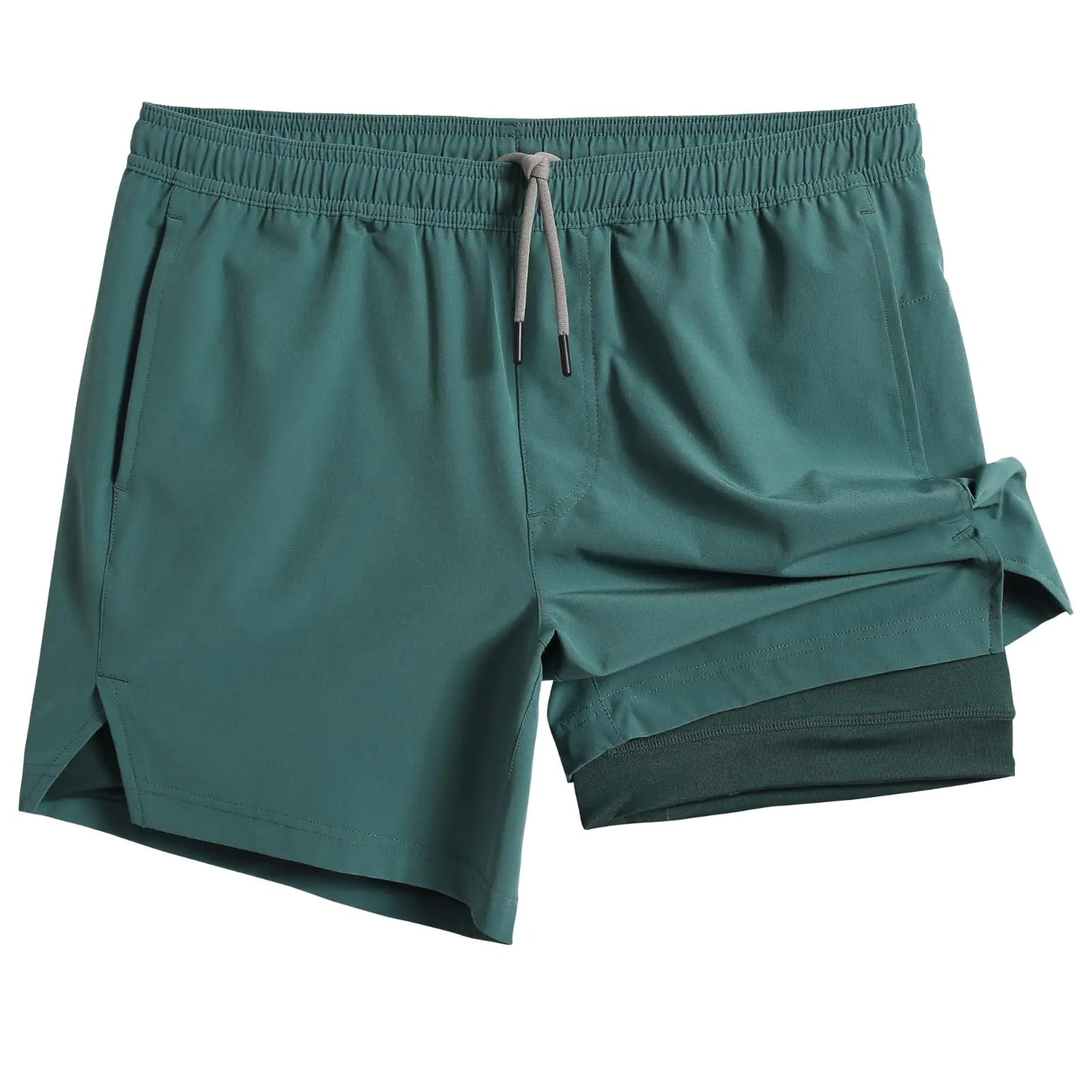 maamgic Mens 5" Gym Running Shorts for Men 2 in 1 Quick Dry Workout Athletic Shorts Medium Ivy Green