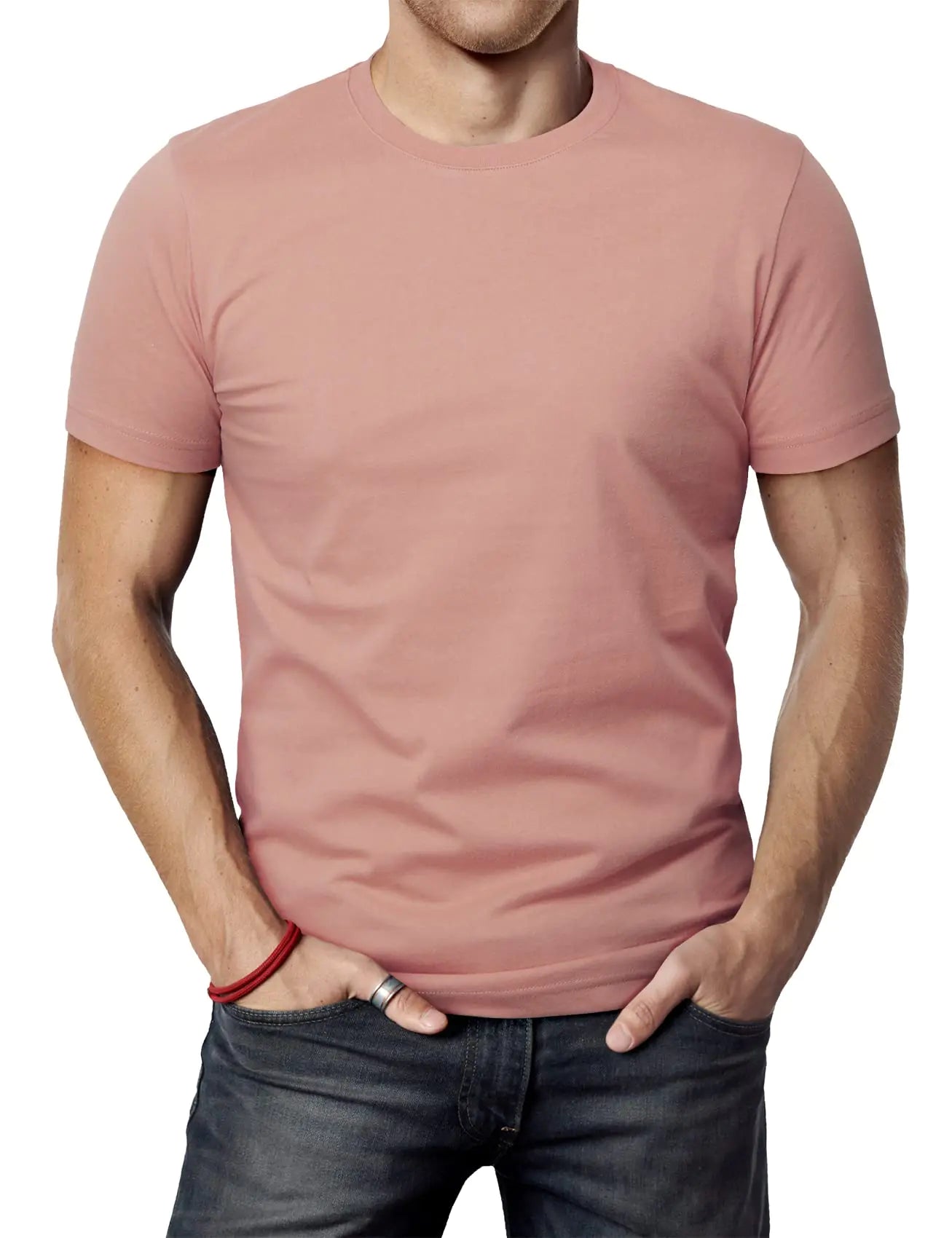 H2H Mens Casual Slim Fit Short Sleeve T-Shirts Soft Lightweight V-Neck/Crew-Neck Size XS to 3XL Cmtts0198-coralpink X-Large Tall