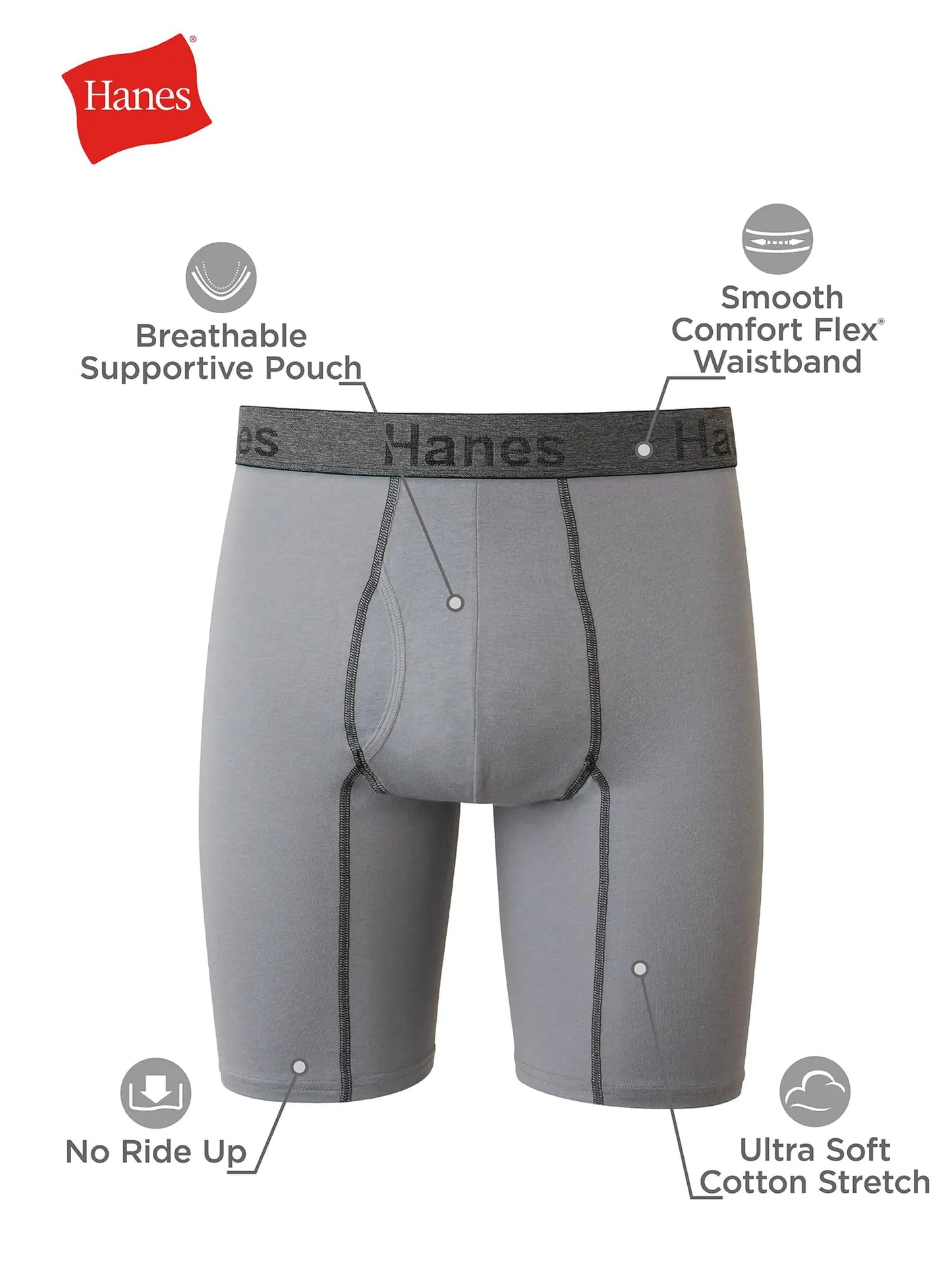 Hanes mens Comfort Flex Fit Boxer Briefs, Ultra Soft Stretch, Long Leg & Regular Leg, 3- Pack X-Large Gray/Blue- Long Leg - 3 Pack