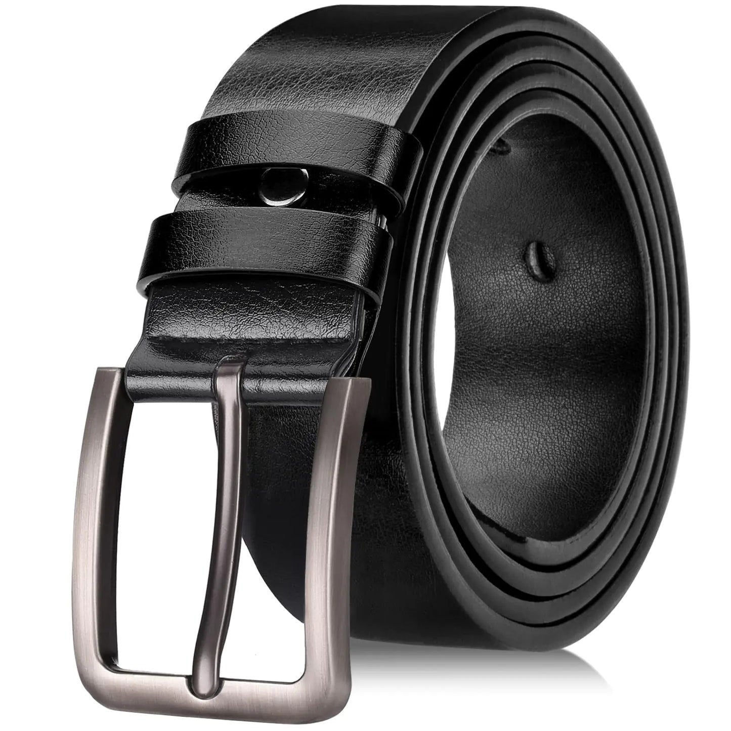 maikun Mens Casual Dress Belt, Mens Leather Belt, Leather Belt Men, Black Waist Belt Silver Buckle+black for waist size 29-32''