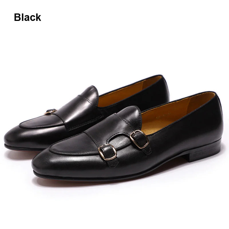 Double Buckle Cowhide Leather Shoes