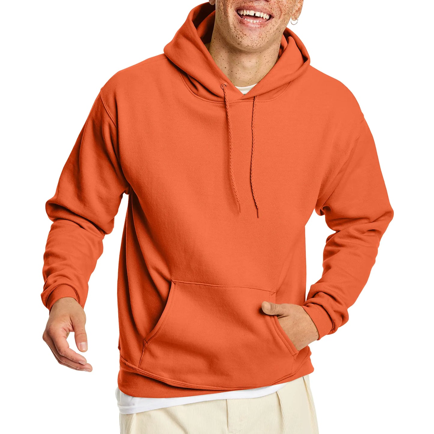 Hanes Men's Hoodie, EcoSmart Fleece Hoodie, Hooded Sweatshirt for Men Small Orange