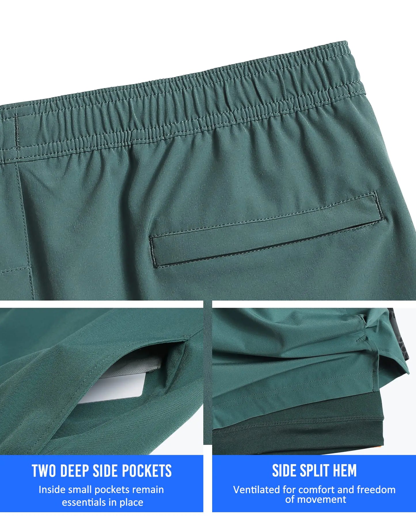 maamgic Mens 5" Gym Running Shorts for Men 2 in 1 Quick Dry Workout Athletic Shorts Medium Ivy Green