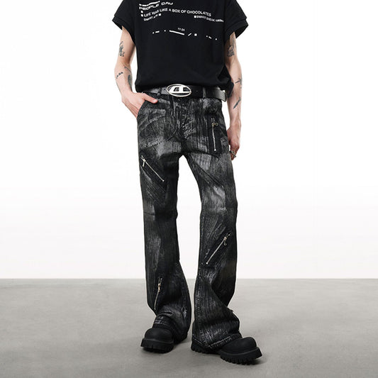 Retro Heavy Wax-coated Dirty Dyed Straight Loose Jeans