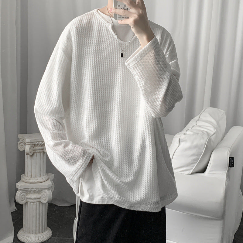 Waffle Long Sleeve Men's Loose Top