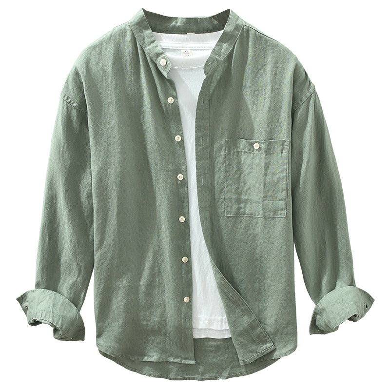 Stand Collar Long Linen Sleeves Shirt Casual Loose