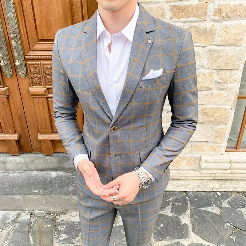 High Quality 2023 Men's (suit + Trousers) Boutique Fashion Business Suit Slim Handsome Trend Banquet Two-piece Set Four Seasons