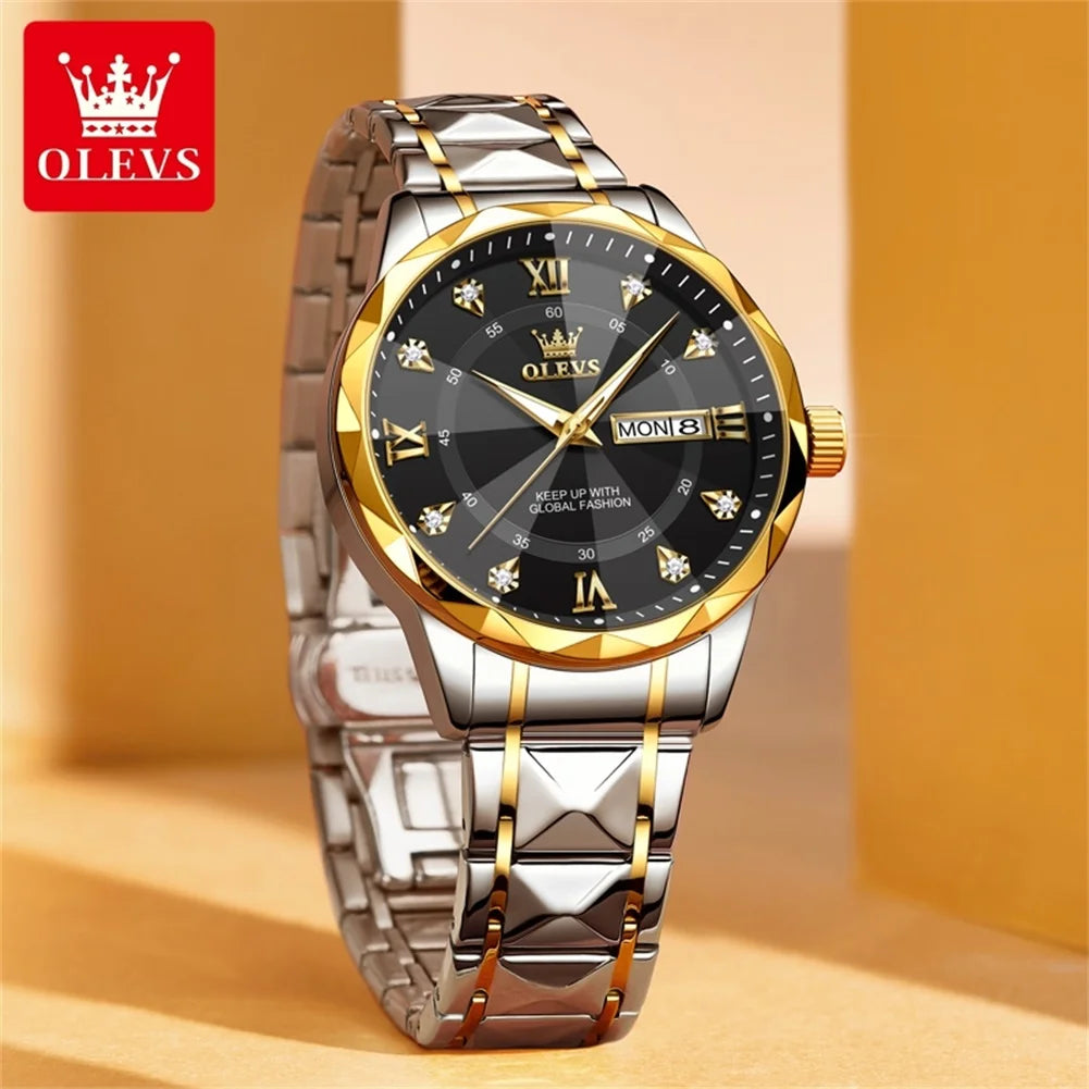 OLEVS Mens Watch Original Fashion Quartz Wristwatch Waterproof Lumi Men Dual Calendar luxury