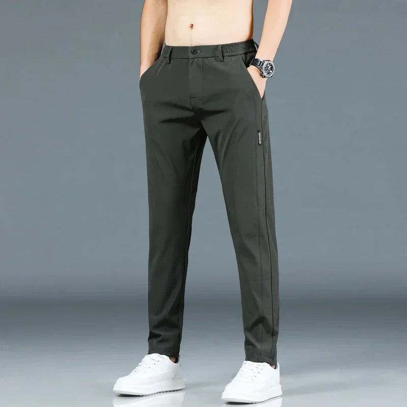 2024 Summer New Thin Ice Silk Stretch Men's Pants Casual Elastic Waist Smooth Trouser Pants Male Brand Clothing 5 Colour