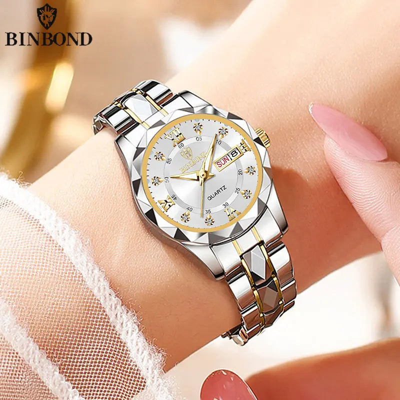 BINBOND B2521 Top Brand Luxury Fashion Business Womens Quartz Watches 30M Waterproof Week Date Clock Sport Womens Wristwatch