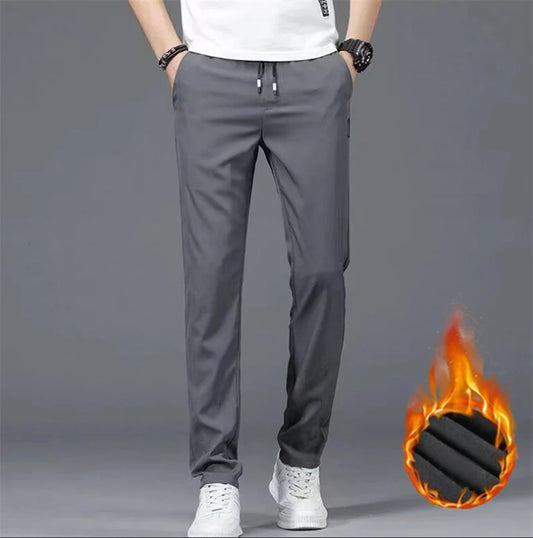 Men's spring and autumn pants 2024 new fleece thickened non-ironing high elastic solid color business straight underpants