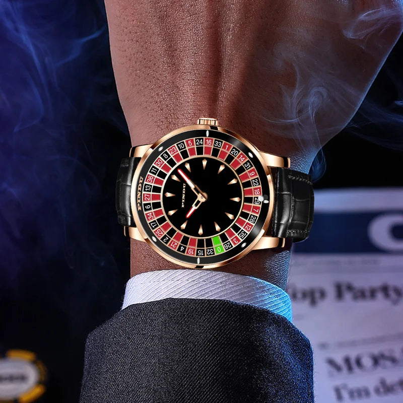 PINDU Design Mechanical Watch NH35 Movement Arabic numerals Rotating Dial Roulette Automatic Watch Diamond Luminous Hands P6616