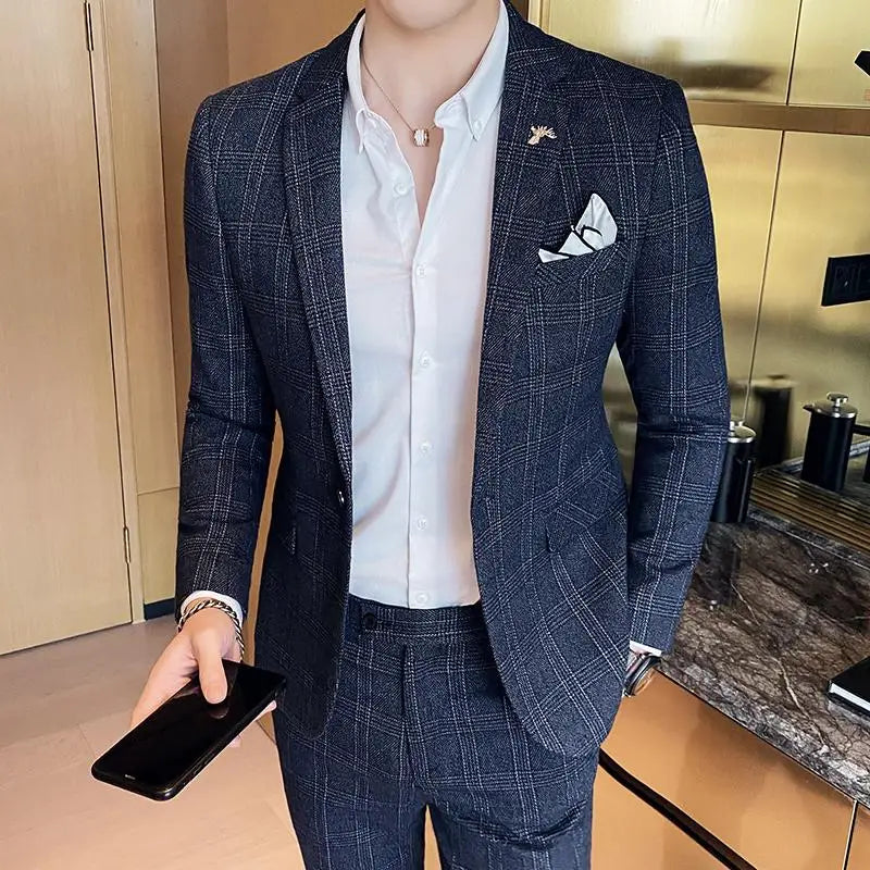 High Quality 2023 Men's (suit + Trousers) Boutique Fashion Business Suit Slim Handsome Trend Banquet Two-piece Set Four Seasons