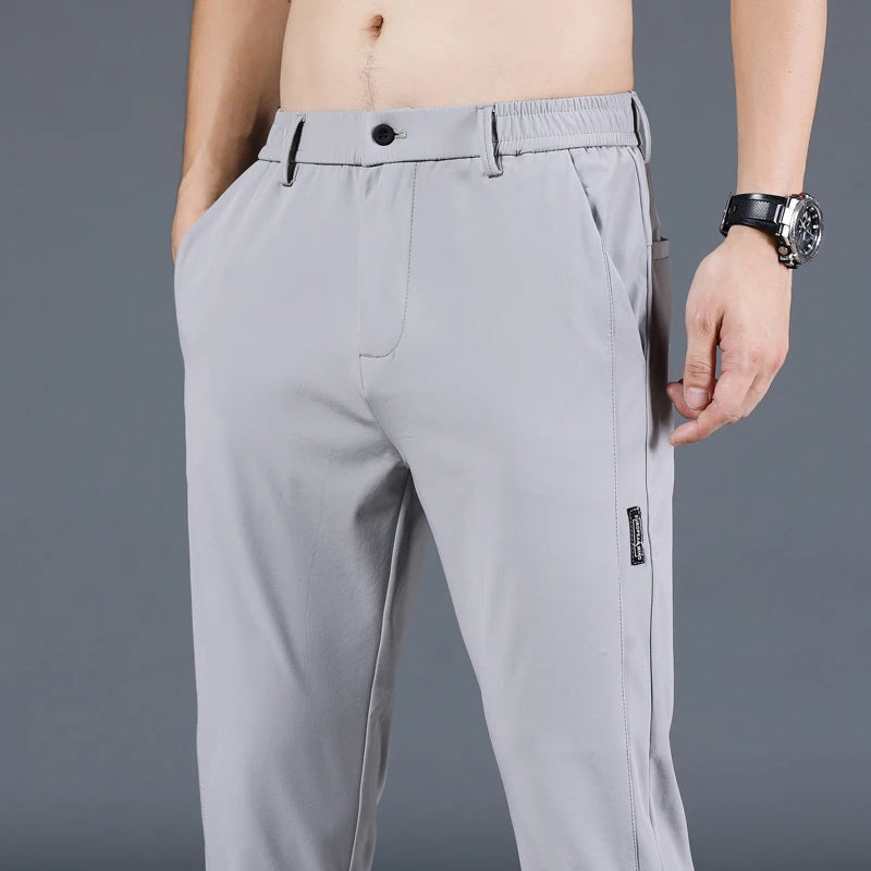 2024 Summer New Thin Ice Silk Stretch Men's Pants Casual Elastic Waist Smooth Trouser Pants Male Brand Clothing 5 Colour