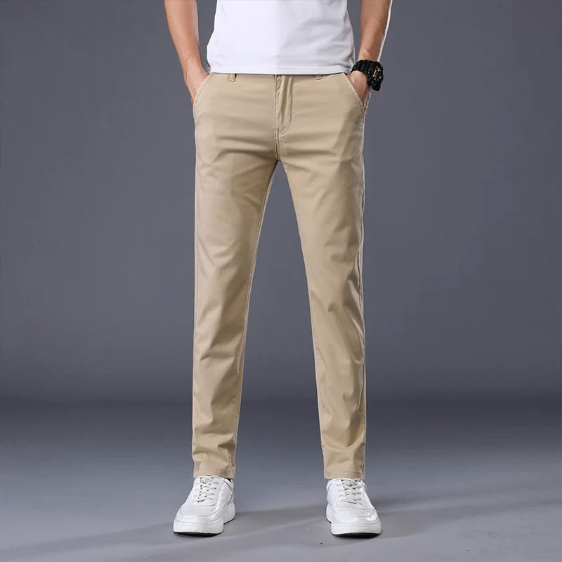 7 Colors Men's Classic Solid Color Summer Thin Casual Pants Business Fashion Stretch Cotton Slim Brand Trousers Male