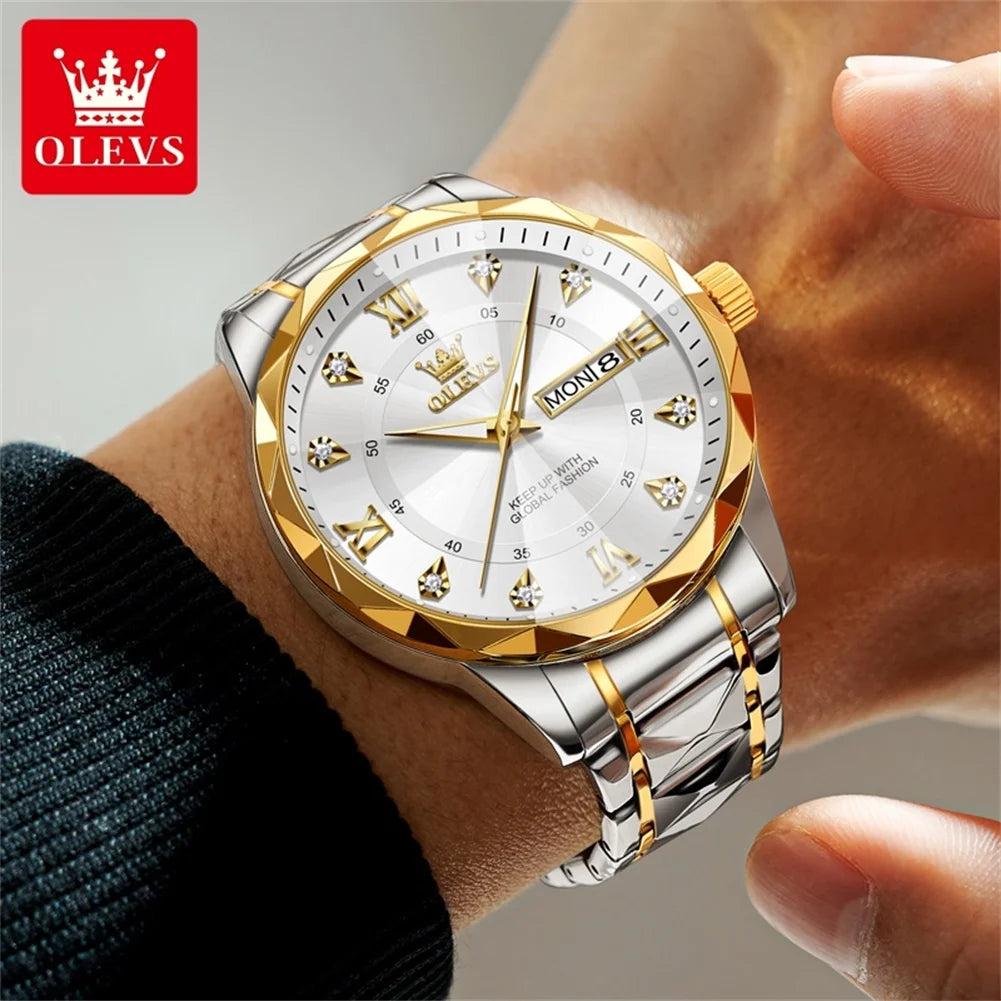 OLEVS Mens Watch Original Fashion Quartz Wristwatch Waterproof Lumi Men Dual Calendar luxury