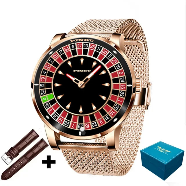 PINDU Design Mechanical Watch NH35 Movement Arabic numerals Rotating Dial Roulette Automatic Watch Diamond Luminous Hands P6616