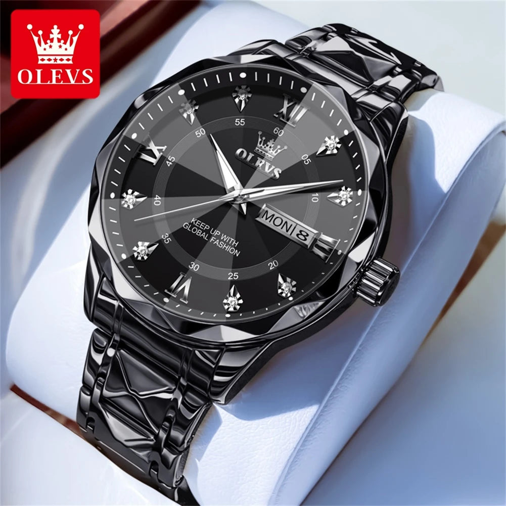 OLEVS Mens Watch Original Fashion Quartz Wristwatch Waterproof Lumi Men Dual Calendar luxury