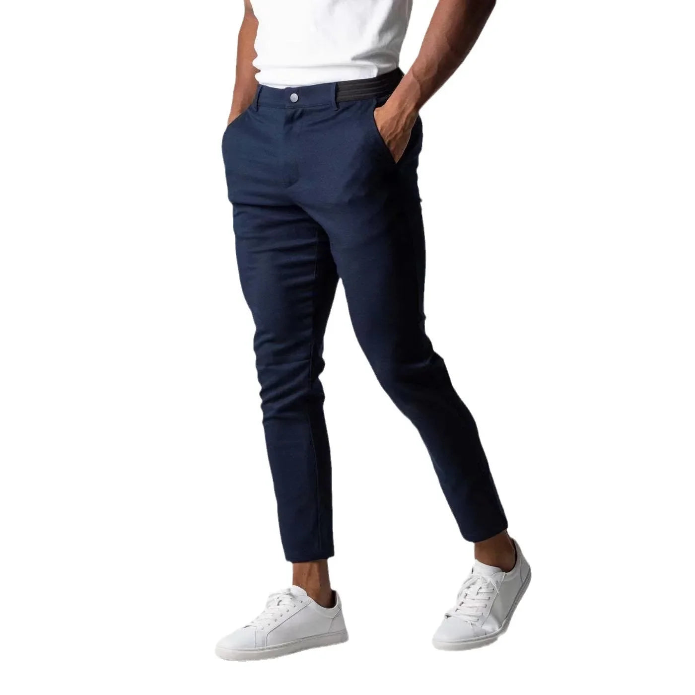 Active Chinos Comfortable Men Long Pants Stylish Slim Fit Ankle Length Casual Soft Breathable Fabric Mid Waist Commuting Wear