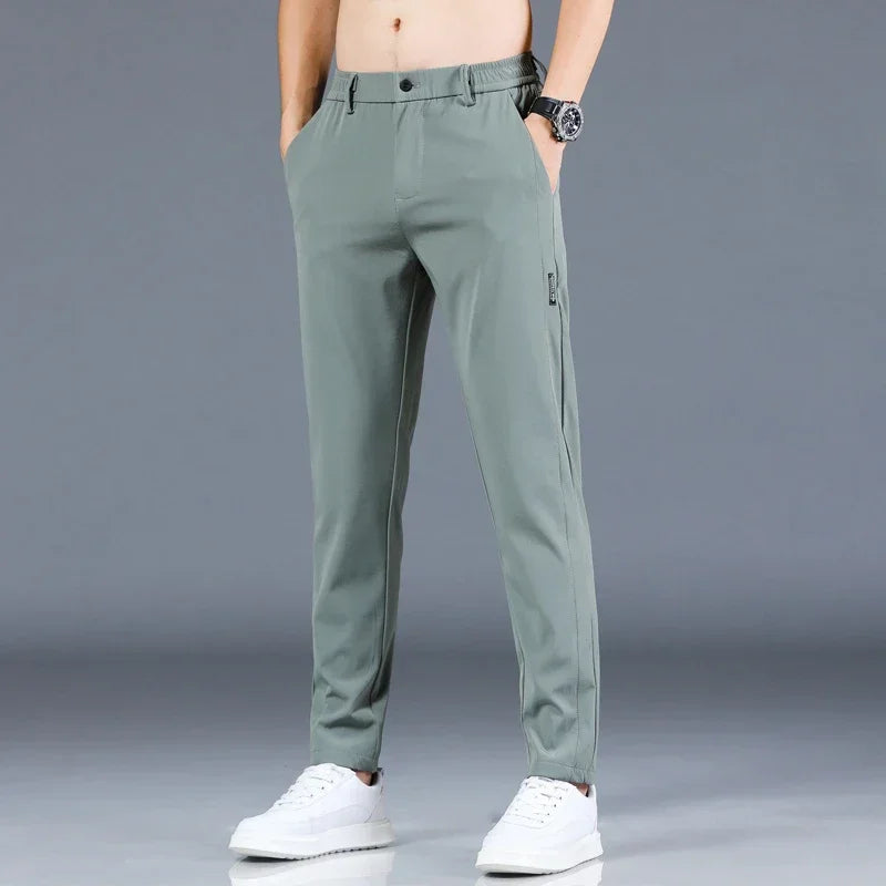 2024 Summer New Thin Ice Silk Stretch Men's Pants Casual Elastic Waist Smooth Trouser Pants Male Brand Clothing 5 Colour