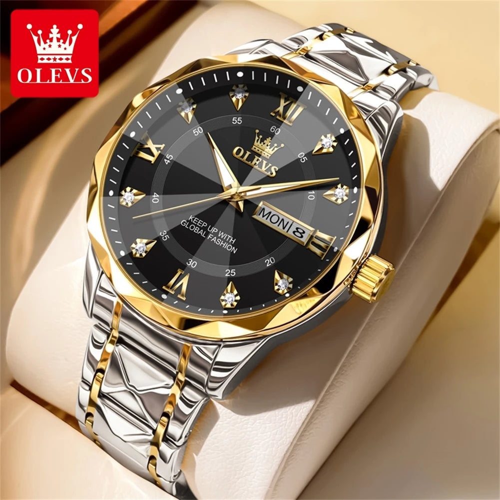 OLEVS Mens Watch Original Fashion Quartz Wristwatch Waterproof Lumi Men Dual Calendar luxury