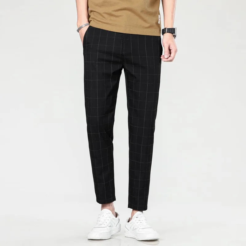 New Checkered Fashion Europe and the United States Style Men's Pants Business Casual Travel Slim Pants Comfortable and Versatile