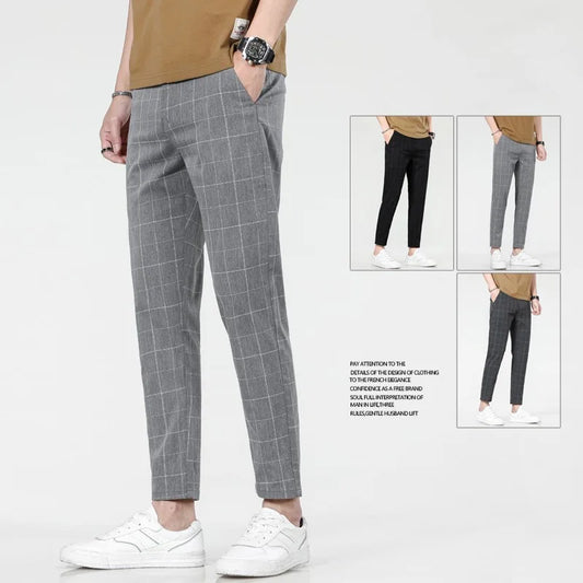 New Checkered Fashion Europe and the United States Style Men's Pants Business Casual Travel Slim Pants Comfortable and Versatile