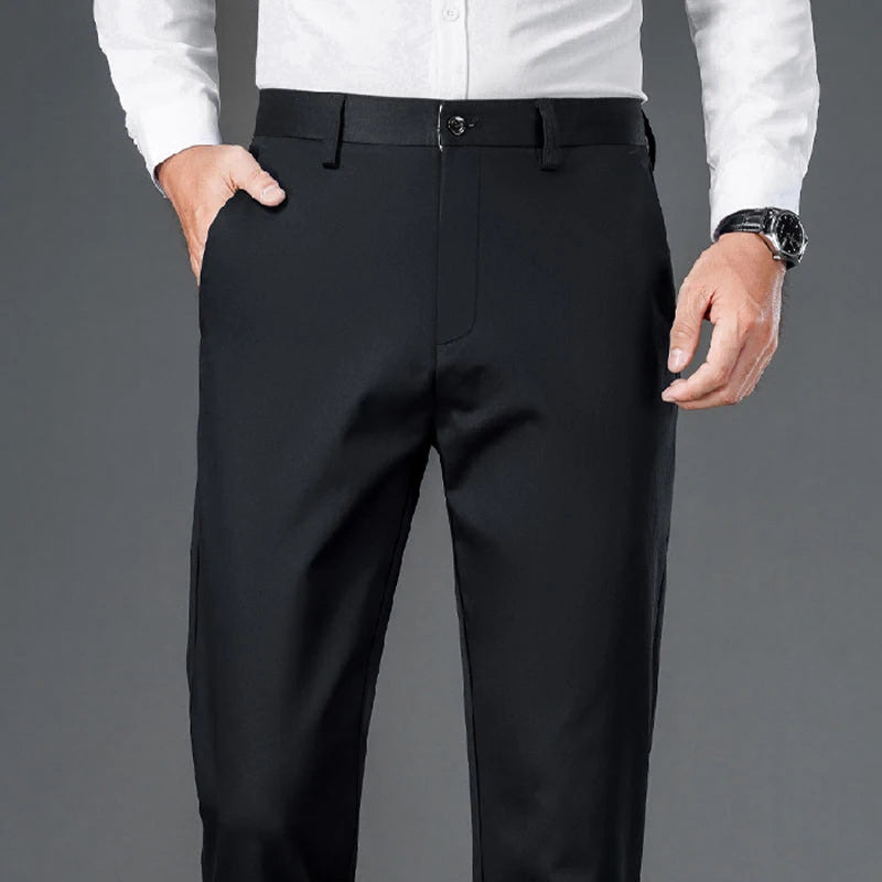 Men's smart casual pants elastic sports, men's quick drying pants spring and autumn straight leg office black work pants