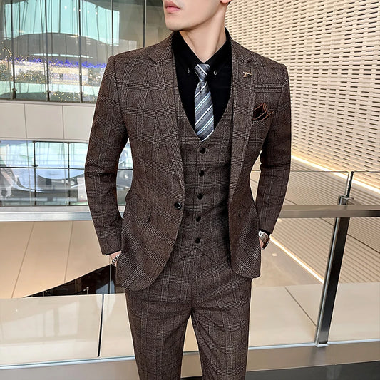 New Explosive Single-breasted Business + Wedding + Best Man Suit British Style Three-piece Individual Comfortable Male Clothing