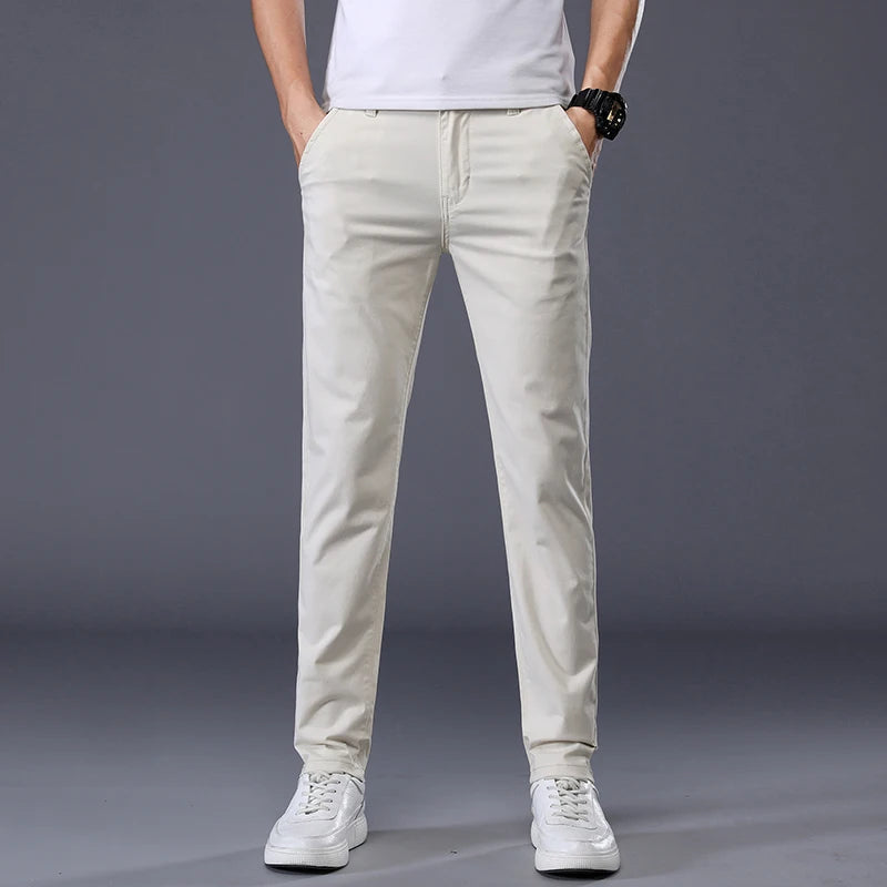 7 Colors Men's Classic Solid Color Summer Thin Casual Pants Business Fashion Stretch Cotton Slim Brand Trousers Male