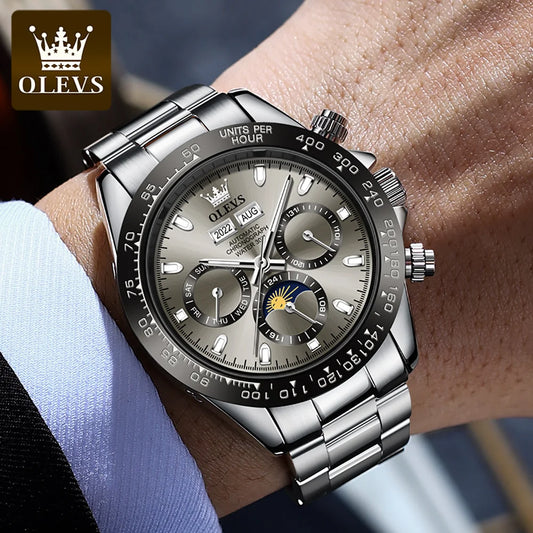 OLEVS Mens Watch Original Luxury Brand Automatic Mechanical Sports Wristwatch Waterproof Luminous Dual Calendar Watch For Man