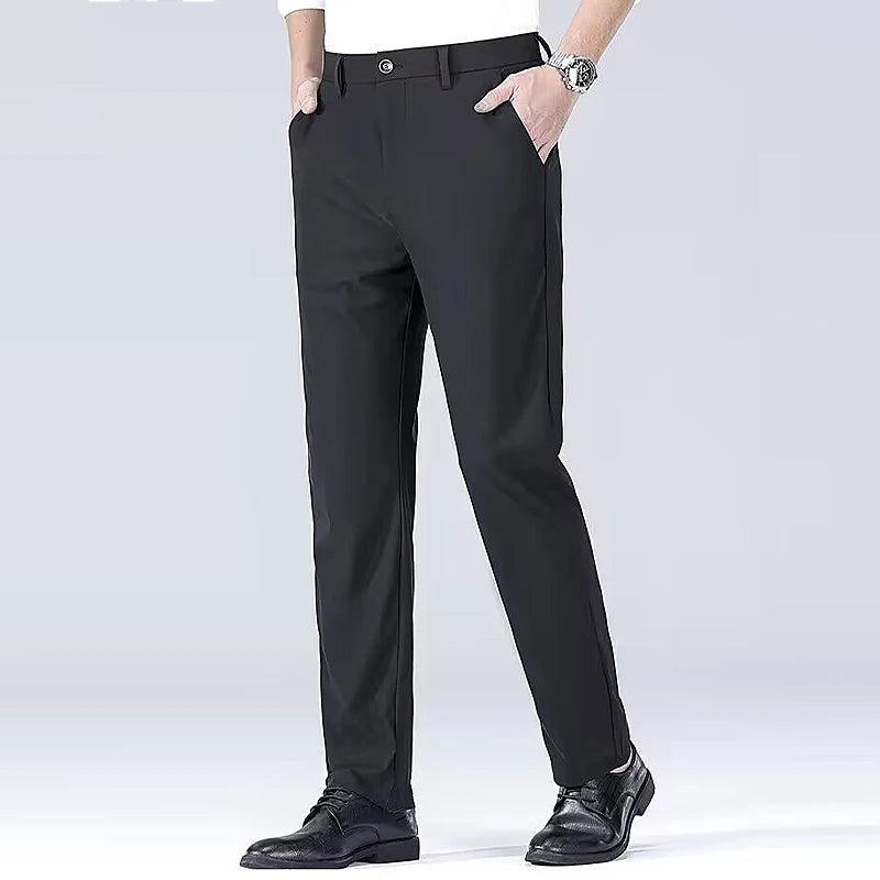 Men's smart casual pants elastic sports, men's quick drying pants spring and autumn straight leg office black work pants