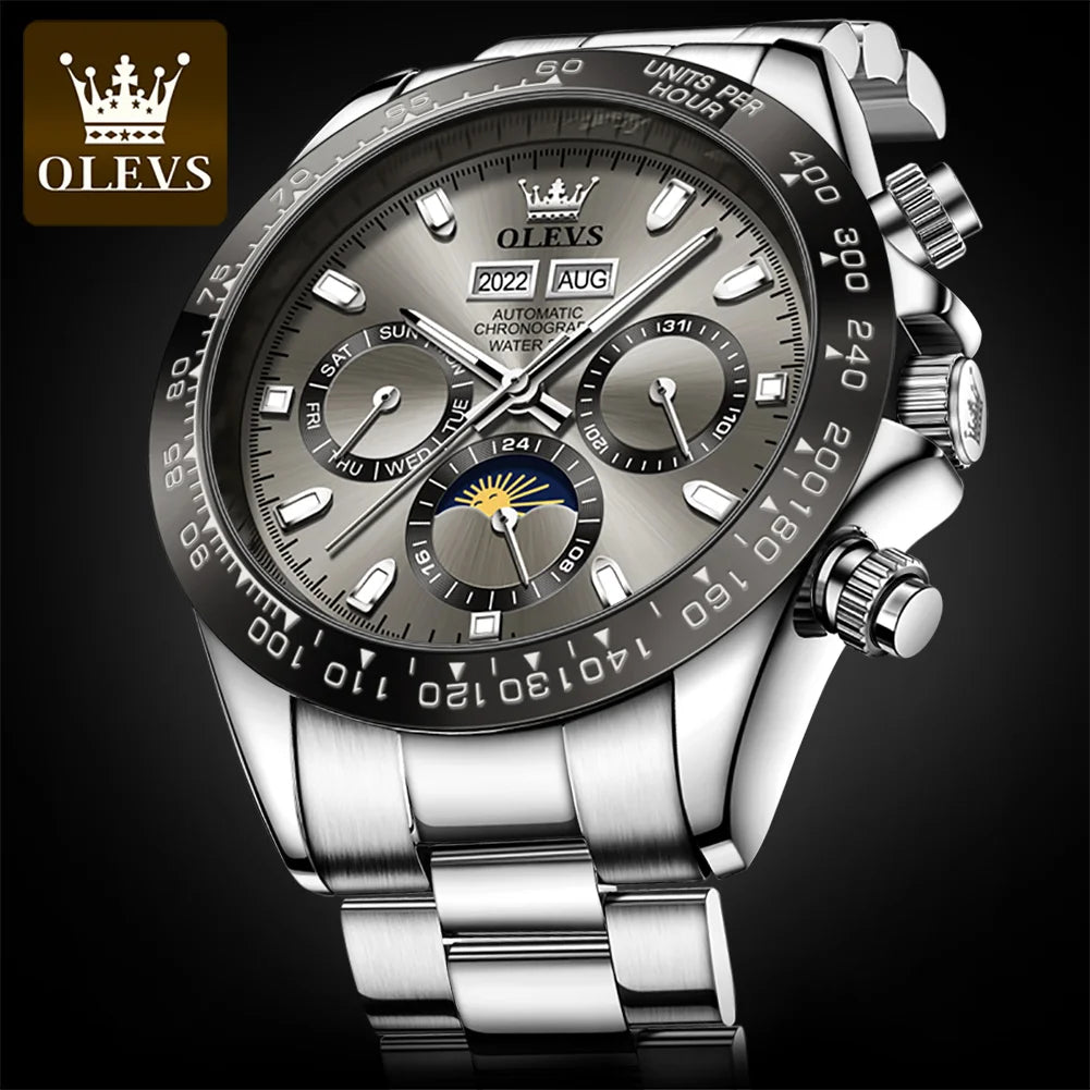 OLEVS Mens Watch Original Luxury Brand Automatic Mechanical Sports Wristwatch Waterproof Luminous Dual Calendar Watch For Man