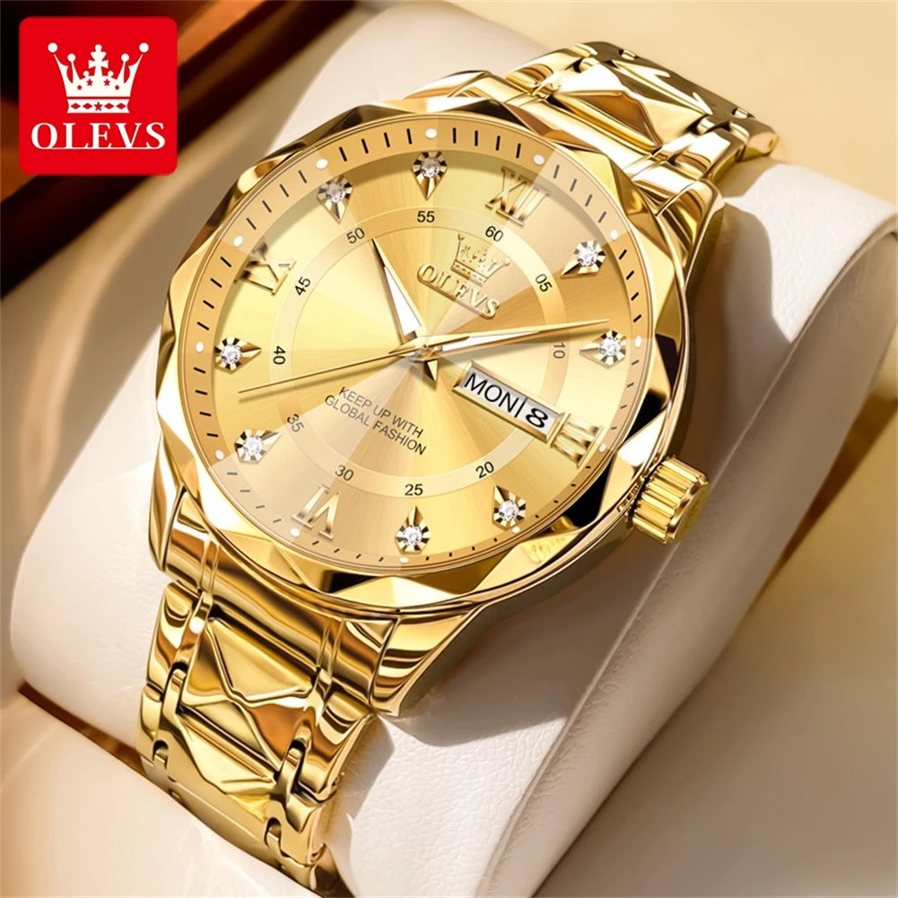 OLEVS Mens Watch Original Fashion Quartz Wristwatch Waterproof Lumi Men Dual Calendar luxury