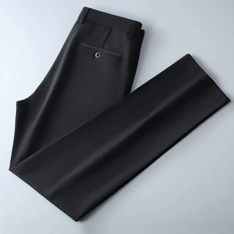 Men's smart casual pants elastic sports, men's quick drying pants spring and autumn straight leg office black work pants