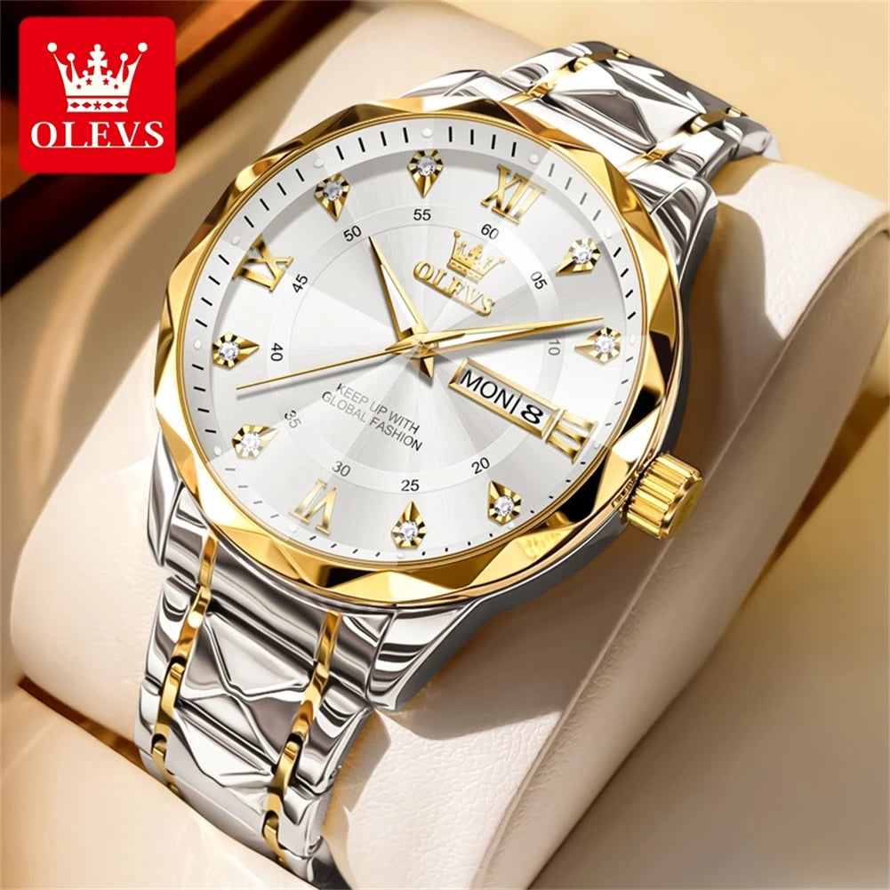 OLEVS Mens Watch Original Fashion Quartz Wristwatch Waterproof Lumi Men Dual Calendar luxury