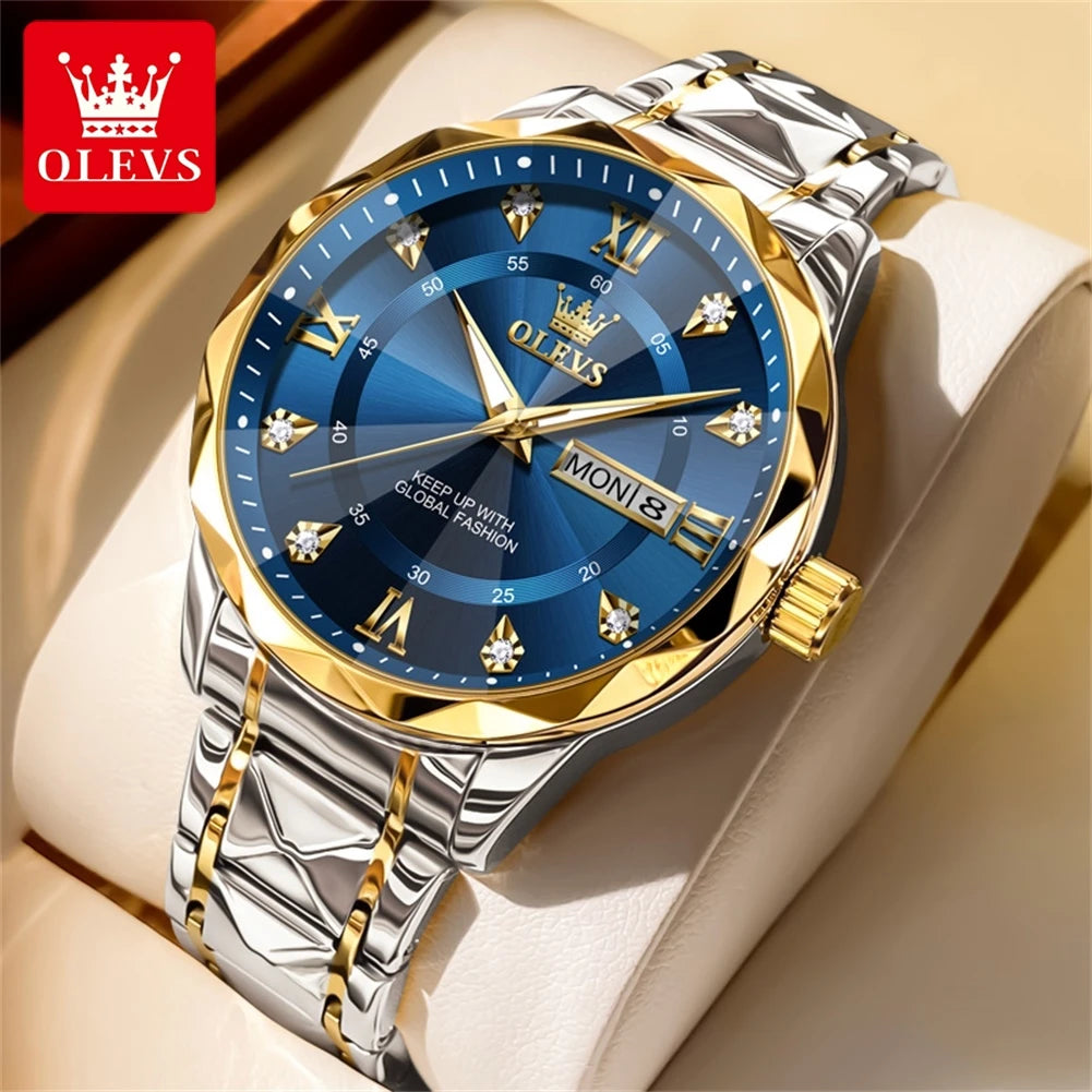 OLEVS Mens Watch Original Fashion Quartz Wristwatch Waterproof Lumi Men Dual Calendar luxury