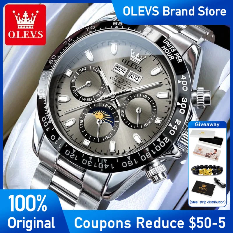 OLEVS Mens Watch Original Luxury Brand Automatic Mechanical Sports Wristwatch Waterproof Luminous Dual Calendar Watch For Man