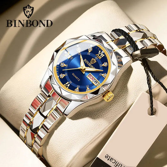 BINBOND B2521 Top Brand Luxury Fashion Business Womens Quartz Watches 30M Waterproof Week Date Clock Sport Womens Wristwatch