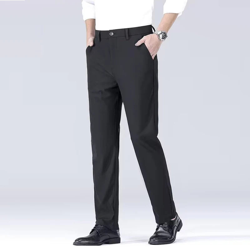 Men's smart casual pants elastic sports, men's quick drying pants spring and autumn straight leg office black work pants