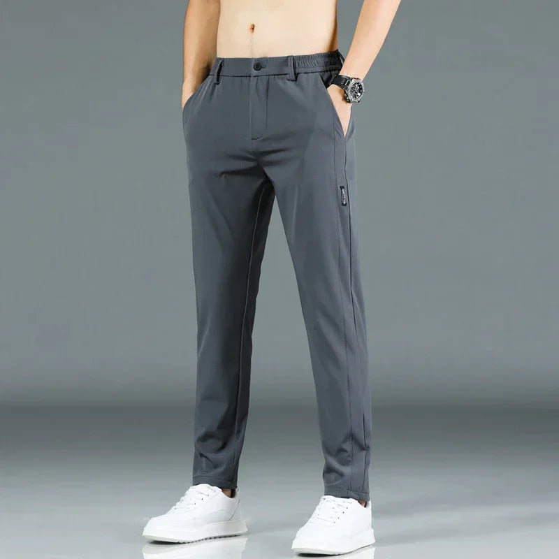 2024 Summer New Thin Ice Silk Stretch Men's Pants Casual Elastic Waist Smooth Trouser Pants Male Brand Clothing 5 Colour