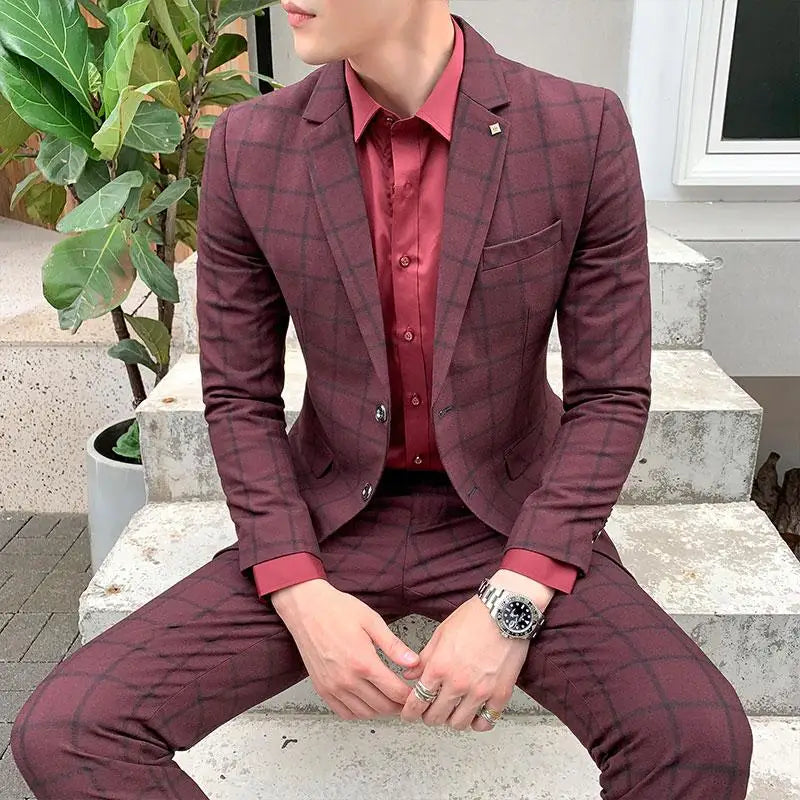 High Quality 2023 Men's (suit + Trousers) Boutique Fashion Business Suit Slim Handsome Trend Banquet Two-piece Set Four Seasons