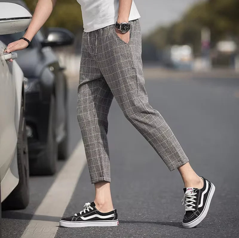 New Checkered Fashion Europe and the United States Style Men's Pants Business Casual Travel Slim Pants Comfortable and Versatile