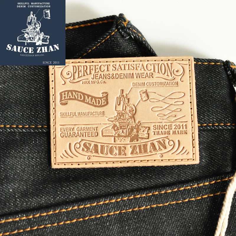 SauceZhan315XX Taper  fit Selvedge denim Jeans for men  Denim Jeans Unwashed BLUE Jeans 14.5 Oz Motorcycle Jeans