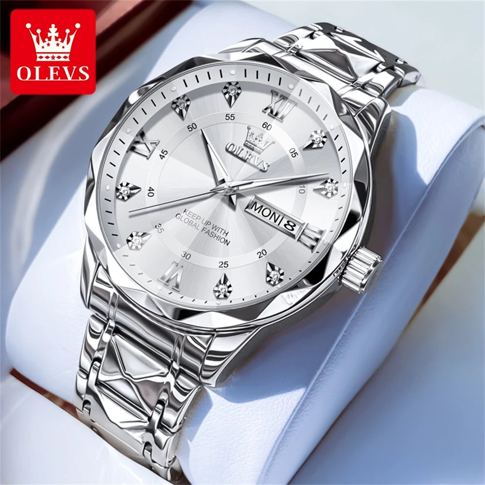 OLEVS Mens Watch Original Fashion Quartz Wristwatch Waterproof Lumi Men Dual Calendar luxury