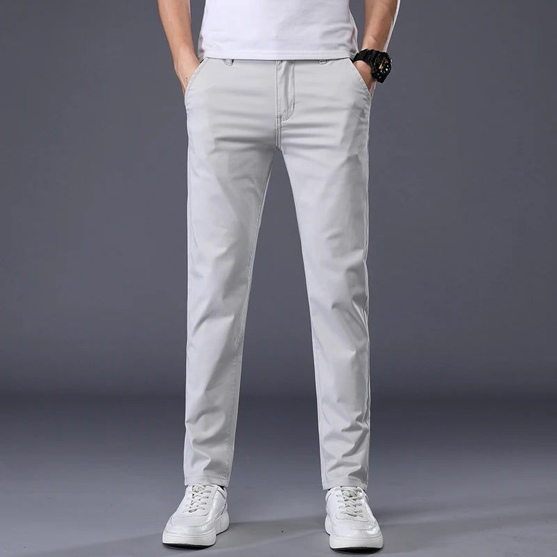 7 Colors Men's Classic Solid Color Summer Thin Casual Pants Business Fashion Stretch Cotton Slim Brand Trousers Male