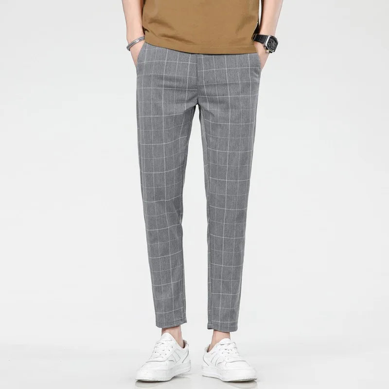 New Checkered Fashion Europe and the United States Style Men's Pants Business Casual Travel Slim Pants Comfortable and Versatile