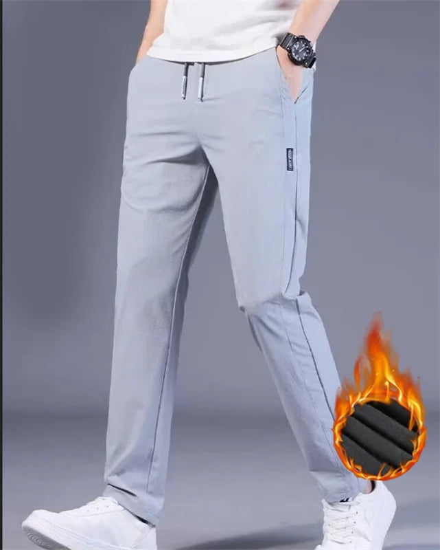 Men's spring and autumn pants 2024 new fleece thickened non-ironing high elastic solid color business straight underpants